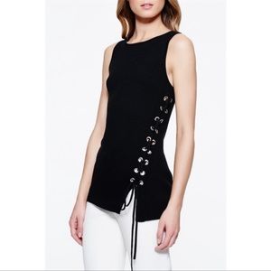 Ramy Brook Black Zoe Cashmere Lace Up Grommet Sleeveless Sweater Tank Top XS